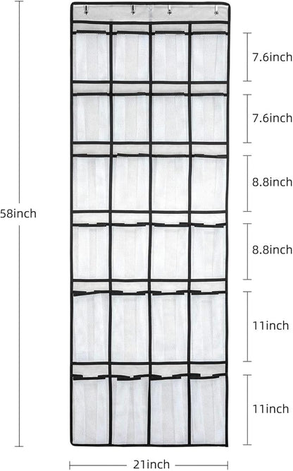 Over the Door Shoe Organizer, Hanging Shoe Organizer with 24 Mesh Large Pockets Door Shoe Rack Organizer for Men Women Kids Hanging Shoe Storage Bag.(White
