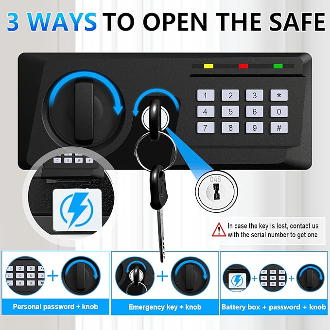 2.3 Cuft Fire Proof Safe for Home Documents Use, Small Home Safes Water and Fireproof with Digital Keypad and Spare Key, Removable Shelf, Steel Personal Fireproof Safety Box for Documents Cash, Money