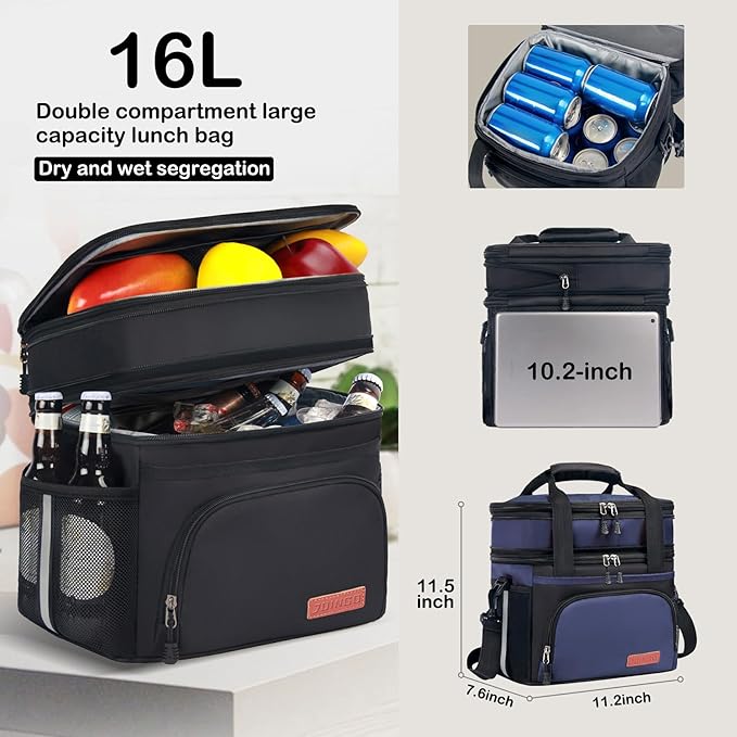 Tactical Lunch Box for Men & Women – Expandable 16L Double Deck Insulated Cooler Bag for Work, Construction & 12-Hour Shifts – Heavy Duty Leakproof Large Meal Prep Tote with Shoulder Strap