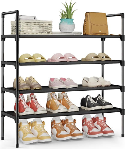 Kitsure Shoe Rack - 4-Tier Shoe Organizer, Shoe Rack for Closet, Entryway, Bedroom, Easy- Assembly Storage Shelf with Side Handles, 27.6" Wide - 4 Tiers, Black