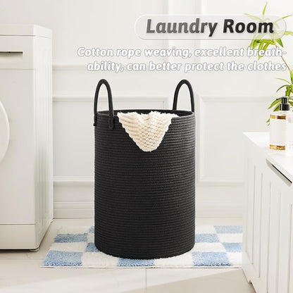 Laundry Basket,Woven Cotton Rope Laundry Hamper,80L for Decorative Storage of Dirty Clothes,Toys and Blankets in Bathroom,Baby Room and Living Room