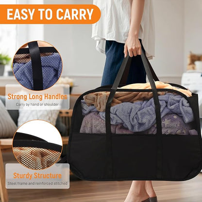 Collapsible Laundry Baskets with Easy Carry Handles, 95L Clothes Hamper for Storage, Foldable Laundry Basket Tear-proof, Large Pop Up Hampers for Laundry, Bedroom, Bathroom, Dorm Black