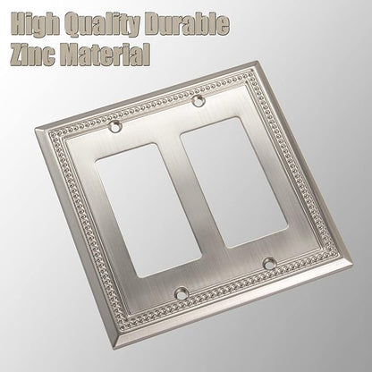 Henne Bery Sunken Pearls Heavy Duty Decorative Wall Plate Switch Plate Outlet Cover (Double Decorator, Satin Nickel)
