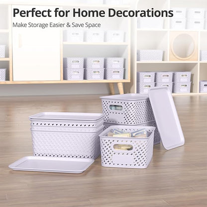Plastic Storage Bins with Lid, Stackable Small Box Basket for Organizing and Containers for Shelves Drawers Desktop Closet Playroom Pantry Classroom Office Home, 6-pack 10.2"x7.2"x4.1" Lavender