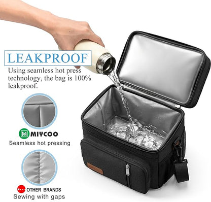 MIYCOO Lunch Bag & Lunch Box for Men Women, Double Deck Leakproof Insulated Soft Large Adult Camping Cooler bag for Work, Beach, Picnic, Travel (Black, 15L)