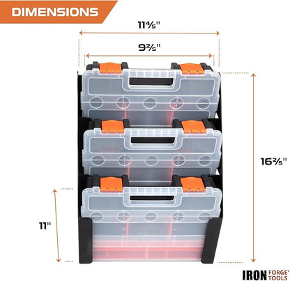 Iron Forge Tools Small Parts Tool Organizer, Service Truck, Cargo Van Shelving- Metal Wall Mount Rack & 3 Hardware Storage Bin Nuts and Bolts Boxes