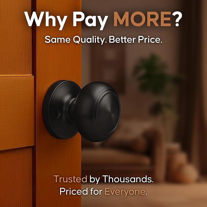 Copper Creek Colonial Privacy Interior Door Knob – ANSI Grade-3 Certified, Modern Heavy Duty Handle, Easy Install and Reversible for Bedroom, Bathroom and Closets – Matte Black (1 Pack)