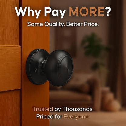 Copper Creek Colonial Privacy Interior Door Knob – ANSI Grade-3 Certified, Modern Heavy Duty Handle, Easy Install and Reversible for Bedroom, Bathroom and Closets – Matte Black (1 Pack)