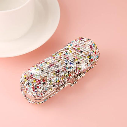 AsAlways Shiny Rhinestone Crystal Portable Lipstick Case with Mirror Portable Bling Diamonds Makeup Cosmetic Storage Holder for Travel Ladies Fashion