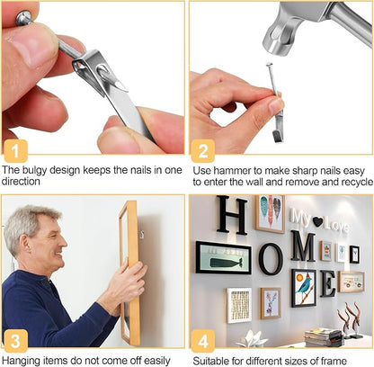 184 Pieces Picture Hanging Kit, 20lb, 30lb, and 50lb Picture Hangers, Metal Picture Hanging Hooks with Nails, on Drywall, Wooden Wall (Silver)