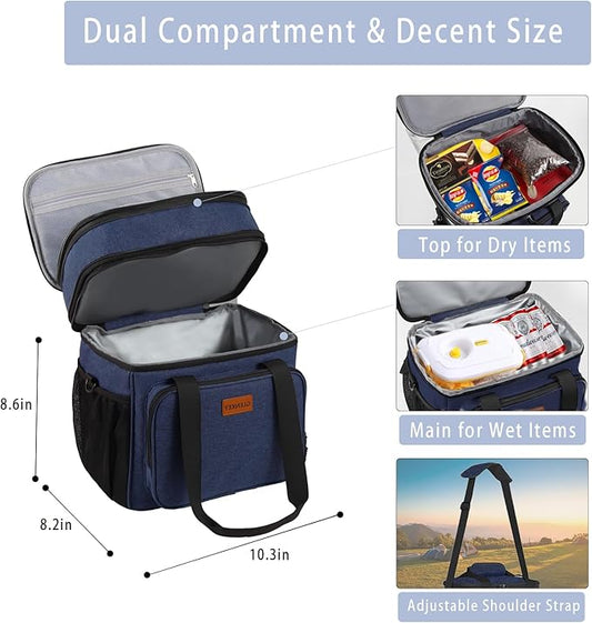 Expandable Large Lunch Box, Insulated Heavy Duty Lunch Bag Waterproof Leakproof Durable Cooler Bag for Men Women Adults Work Construction Camping Trip, 16L, Blue, GLENKEY