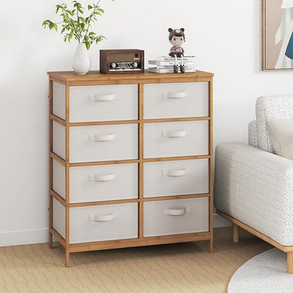 Giantex 8 Drawers Dresser for Bedroom, Bamboo Fabric Storage Tower with Removable Fabric Bins, Chest of Drawers, Storage Organizer for Closet Living Room Hallway (16" D x 31.5" W x 37" H)