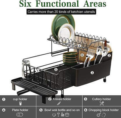 Runnatal Large Dish Drying Rack with Drainboard Set, Stainless Steel Detachable 2-in-1 Large-Capacity 2-Tier Over The Sink Anti-Rust Dish Rack and Dish Drainer for Kitchen Counter