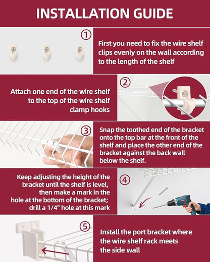 6 Packs Support Brackets for Wire Shelving, Closet Support Brackets with Anchors and Screws, Wire Closet Shelving Accessories for Wardrobe and Wall Bracket(Only include 6pack Support Brackets)
