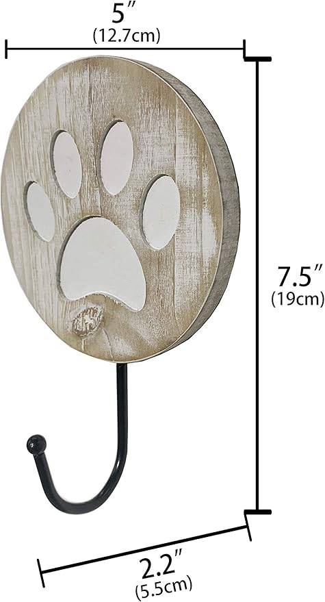 Vintage Style Dog Paw Wall Mounted Dog Leash Hooks Rustic Farmhouse Leash Holder Hook for Dog Leash on Wall