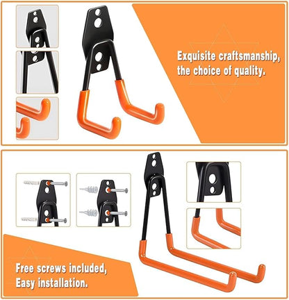 Steel Garage Storage Hooks - 32 Pack Anti-Slip Coating, Heavy Duty Wall Mount Wall Hooks for Hanging Bike, Ladder, Garden Tools, Power Tools, Bulk Items Ropes, Utility Garage Organization Housolution