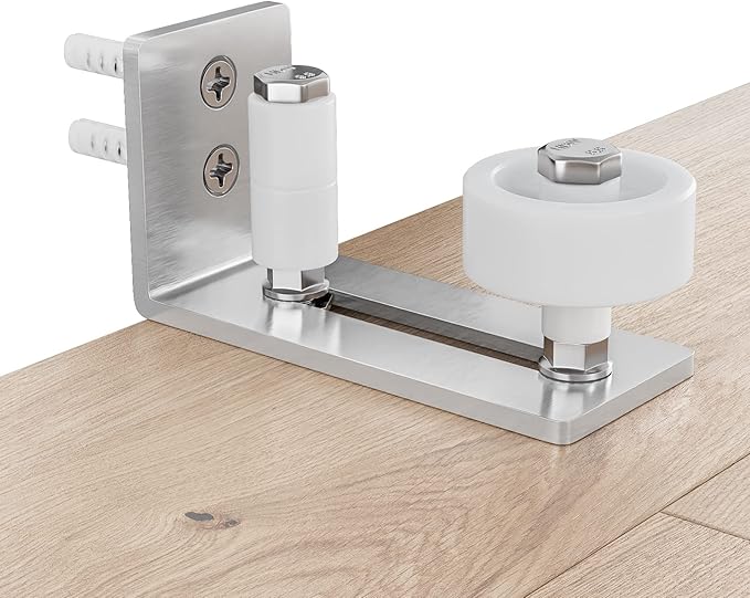 SMARTSTANDARD Sliding Barn Door Floor Guide for Bottom Adjustable Roller - 8 Setup Options for DIYers - Flush Design Bottom Flat Barn Door Floor Guide Stay Roller (Brushed Nickel) 2PCS