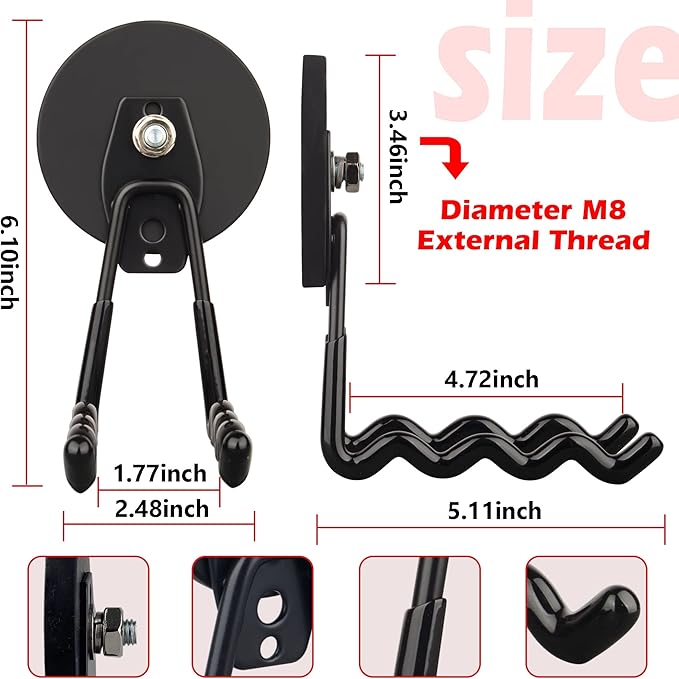ULIBERMAGNET Magnetic Wave Hooks, Cordless Drill Hook Heavy Duty,Power Tool Organizer,Large Manget with Hook for Workshop Organization,2 Pack Hooks for Drill,Garden Tool(Black)