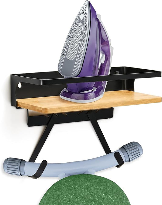 Maplefield Ironing Board Hanger with Shelf - Modern, Alloy Steel - Space-Saving Iron Storage & Laundry Organization - Board Wall Mount for Y & T Leg Styles - Integrated Appliance Holder - Wall Mount