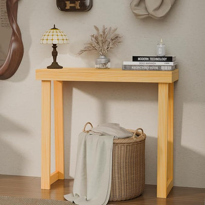 VINGLI 35.4" Entryway Table, Solid Wood Console Table, Narrow Sofa Table Behind Couch, Thin, for Living Room, Entrance, Hallway, Foyer, Bedroom, Office, Natural Wood