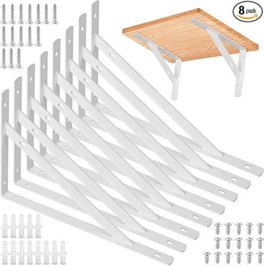 8 Pcs Heavy Duty Shelf Brackets, Floating Metal Shelf Brackets, White, 11.81 x 7.48 Inch, Wall Mount, Powder Coated Iron