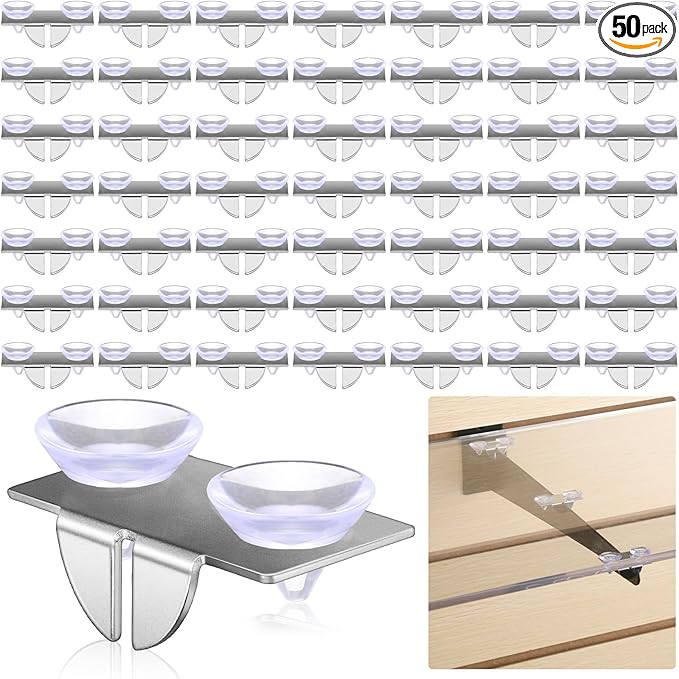 Tandefio 50 Pcs Center Shelf Rest Clip with Rubber Cushion, Galvanized Metal Glass Shelf Brackets Balancing Clip for Brackets to Hang Glass, Metal, Wood