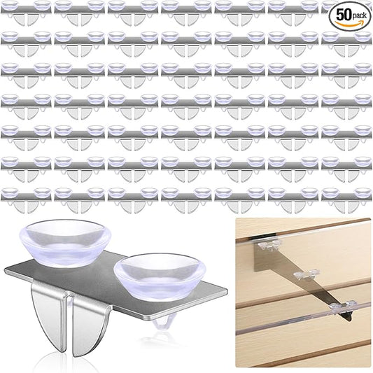 Tandefio 50 Pcs Center Shelf Rest Clip with Rubber Cushion, Galvanized Metal Glass Shelf Brackets Balancing Clip for Brackets to Hang Glass, Metal, Wood