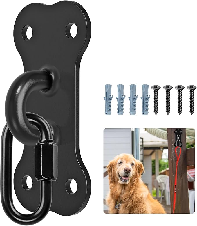 Dog Leash Holder for Wall, Heavy Duty Hook for Lead Management, Easy to Install, Fully Welded Hook for Indoor & Outdoor Use, Black