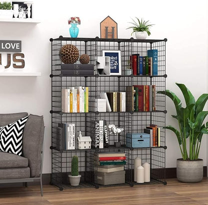 HUBSON Wire Cube Storage Organizer, Book/Toy/Craft/Potted Plants and petCloset Organizers and Storage Shelves, 6-Cube Freely Combinable Metal Grids Storage Shelf,Black Iron