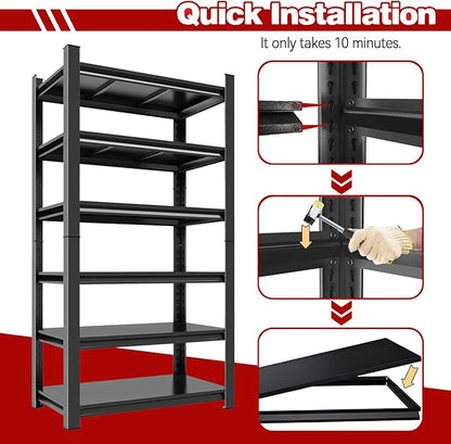 40"W 6-Tier Metal Garage Shelving Unit, Heavy Duty Storage Shelves, Adjustable Shelving Unit 3500lbs Capacity, Garage Shelf Rack Organizer for Kitchen Warehouse Pantry Basement, 78"H*18"D, Black