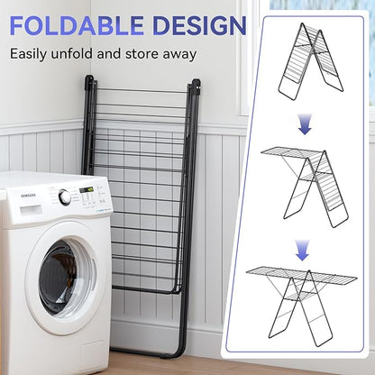 APEXCHASER Clothes Drying Rack, Foldable Oversized Drying Rack Clothing with U-Shaped Foot Cover, Height-Adjustable, Multi-Bar Laundry Rack, Indoor Outdoor Use, 20.47" D x 70" W x 42.52" H, Jet Black