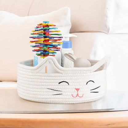 ZLG Round Woven Storage - Baby Diaper, Towel, Dog Toy & Decor Gift Basket - White - 9.8 x 4 inches
