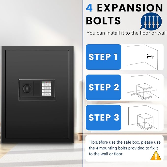 2.7 Cuft Safe Box, Home Safe with Fireproof Waterproof Bag, Anti-Theft Digital Security Lock Box with Smart Alert System, Removable Shelf, Mute Function, Personal Document Safes for Money Jewelry