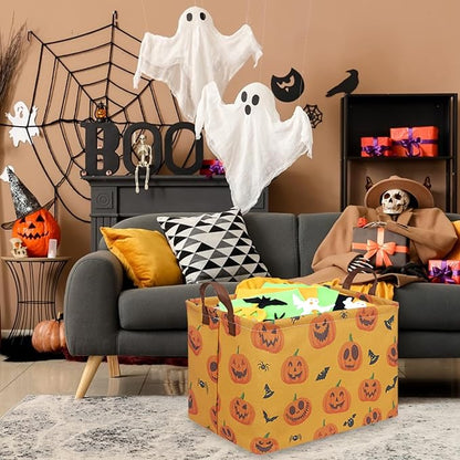 Rectangular Halloween Basket,Trick or Treat Basket for Boys and Girls,Waterproof collapsible storage box,Halloween Decor,Gift box(Halloween pumpkin)