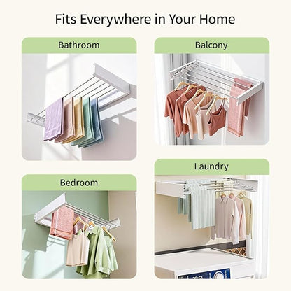 Wall Mounted Drying Rack for Laundry 31.5” Retractable Clothes Dryer Racks with 60 lb Capacity, Heavy Duty Clothing Drying Rack Foldable Space-Saving Design for Indoor & Outdoor