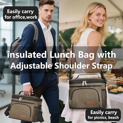ExtraCharm Insulated Lunch Bag for Women/Men - Reusable Lunch Box for Office Picnic Hiking Beach - Leakproof Cooler Tote Bag Organizer with Adjustable Shoulder Strap for Adults - Dark yellow