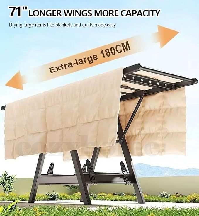 Heavy Duty Clothes Drying Rack Foldable - 71" Large Clothes Airer with Wheels, Extra-Thick Metal Laundry Dryer Stand, Free-Standing Design for Indoor & Outdoor Use