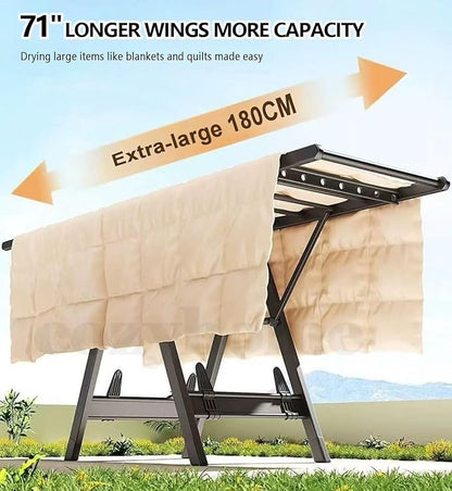 Heavy Duty Clothes Drying Rack Foldable - 71" Large Clothes Airer with Wheels, Extra-Thick Metal Laundry Dryer Stand, Free-Standing Design for Indoor & Outdoor Use