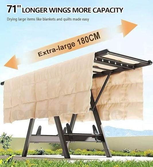 Heavy Duty Clothes Drying Rack Foldable - 71" Large Clothes Airer with Wheels, Extra-Thick Metal Laundry Dryer Stand, Free-Standing Design for Indoor & Outdoor Use