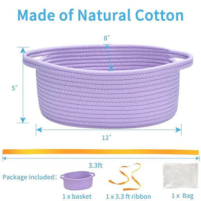ABenkle Small Basket with Gift Bags and Ribbons, Empty Gift Baskets for Mother's Day, Decorative Boho Rope Woven Nursery Storage Organizer Toy Baskets with Handle for Baby Showers, 12"X 8" X 5"