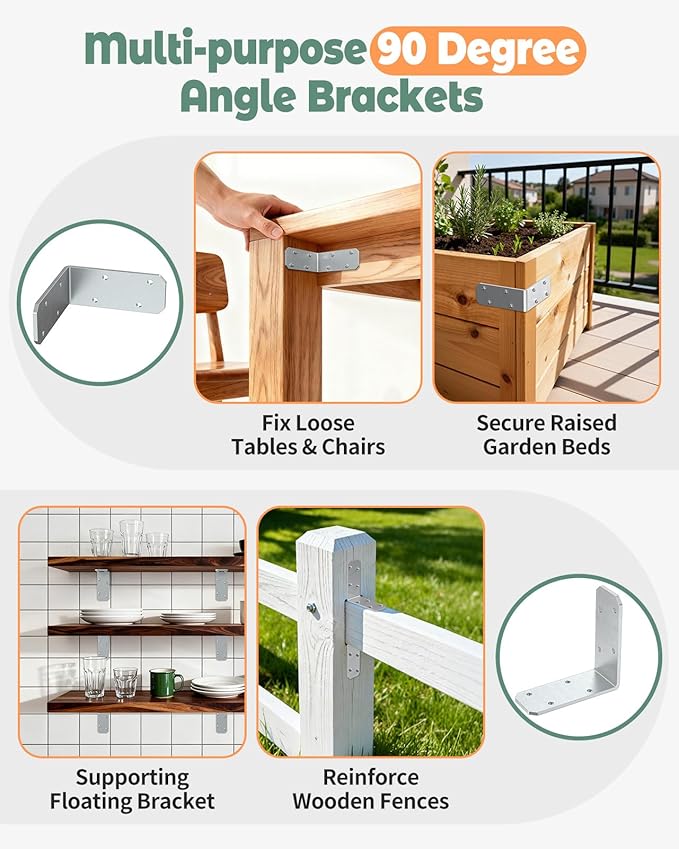 3"x3" L Brackets, 90 Degree Angle Iron, Heavy Duty Steel Corner Brace for Wood Shelves, Post, Floating Shelves, Desk (Galvanized-16 Pcs)