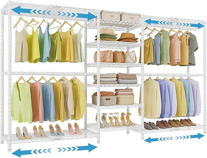 VIPEK X3 Plus Large Expandable Closet Rack Adjustable from 5'10" to 8'8" with Extendable Shelves and Hanger Rods, Freestanding Clothing Racks Modular Closet Systems Wardrobe, Max Load 1360LBS, White