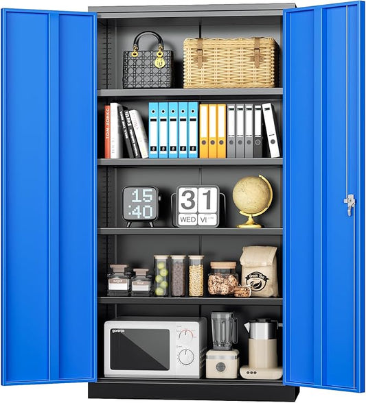 INTERGREAT Metal Storage Cabinet, 72” H Storage Cabinet with 2 Doors and 4 Adjustable Shelves for Office, Home, Garage, Pantry (Assembly Required, Black Blue)