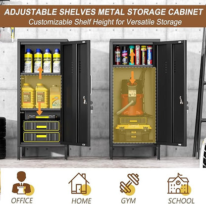 35.43" Metal Storage Locker with Lockable, Metal Steel Locker for Employees with 1 Door ＆ 2 Adjustable Shelves, Small Locker Storage Cabinets for Home, School, Office, Gym (Black)