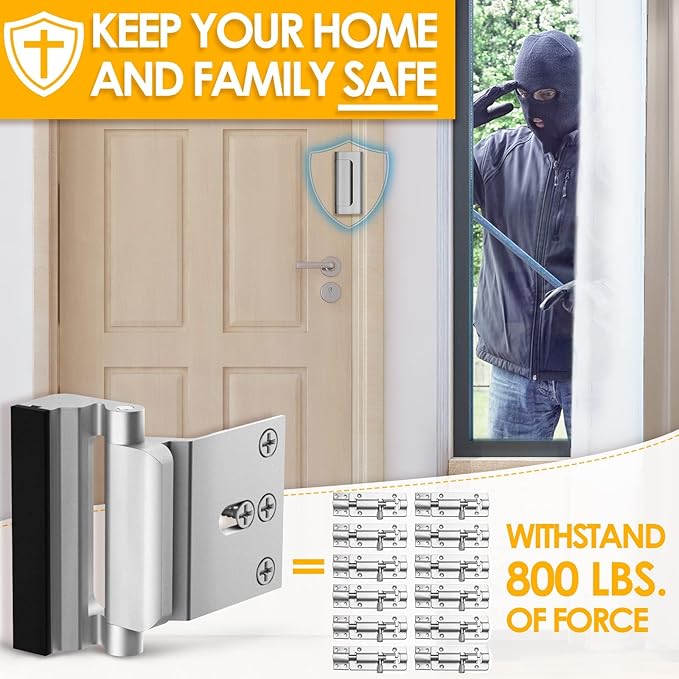 EverPlus Home Security Childproof Door Reinforcement Lock with 8 Screws and 3 Inch Stop Withstand 800 lbs for Inward Swinging Door, Upgrade Night Lock to Defend Your Home (Silver)