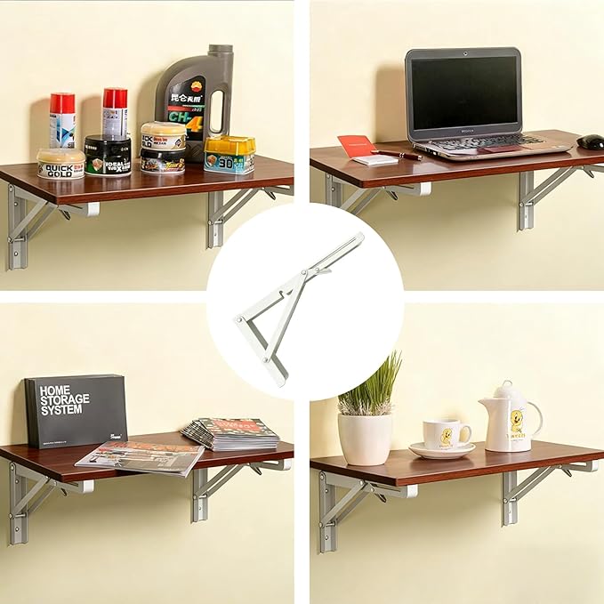 Folding Shelf Brackets 14 Inch, 4 Pcs Heavy Duty Shelf Brackets, Collapsible Metal Brackets 8 10 12 14 16 18 20 Inch for Foldable Shelf,Wall Mounted Folding Brackets White