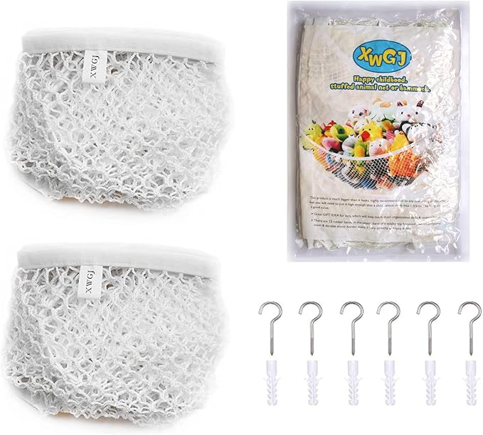 Stuffed Animal Net Or Hammock, Teddy Bear Holder Nets,White Toy Hammock for Stuffed Animals Storage, 2 Pack 75 x59 x59 in super large XWGJ