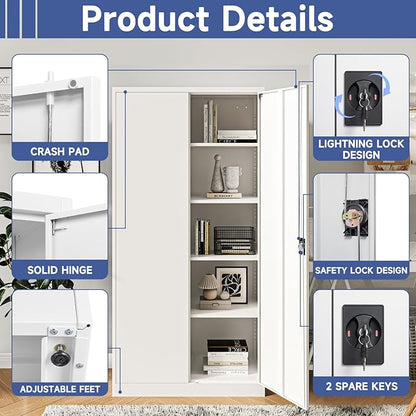Metal Storage Cabinet with 2 Doors and 4 Adjustable Shelves, 71" Steel Garage Storage Cabinet, Locking Tool Cabinets for Office, Home,School,Kitchen,Garage Tool Utility Cabinet