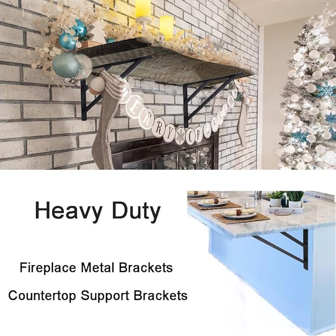 2Pcs Heavy Duty Shelf Bracket Countertop Support Brackets 16"x12" Wall Mounted Floating Shelf Bracket,Solid Fireplace Metal Brackets for Shelves for Tops Cabinetry Table Work Bench