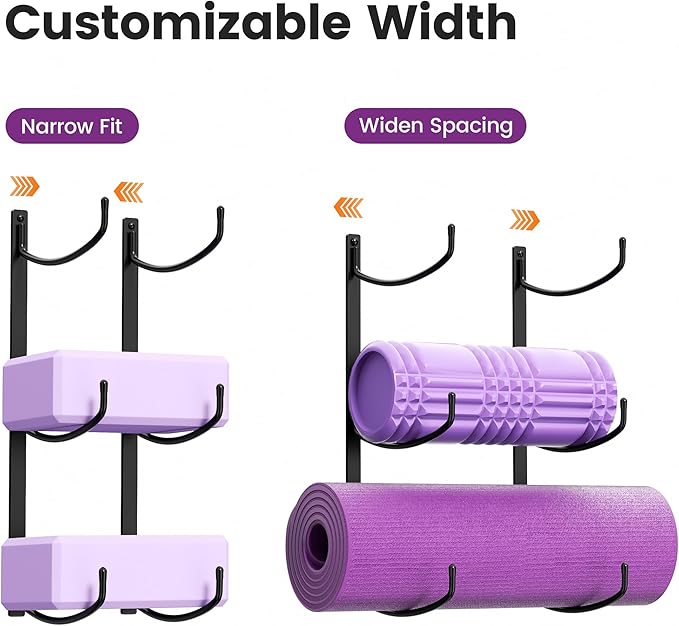 Yoga Mat Holder Wall Mount, 3-Tier Storage Rack for Yoga Mat, Foam Roller, Block, Yoga Accessories, Wall Organizer for Home Gym, Gym, Workout Room, Metal, Black